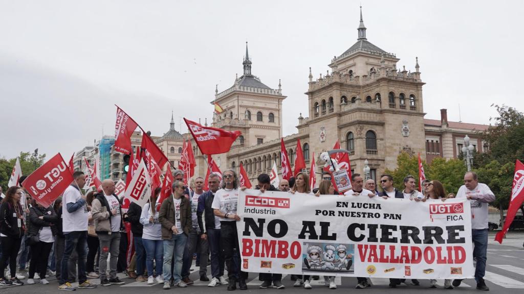 Manifestación de los trabajadores de la planta de Bimbo en Valladolid, este sábado