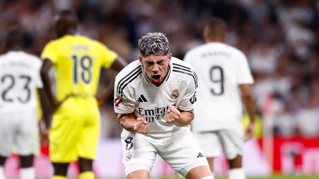 Fede Valverde celebra un gol con el Real Madrid contra el Villarreal