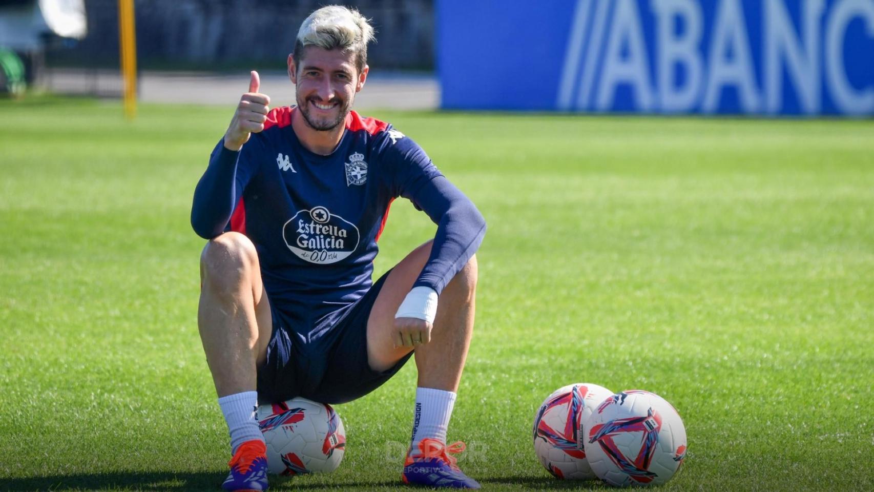 Escudero durante un entrenamiento con el Dépor