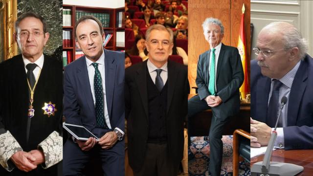 Francisco Marín, presidente en funciones de la Sala Civil del Tribunal Supremo; Manuel Marchena, presidente de la Sala Penal; Pablo Lucas, presidente en funciones de la Sala de lo Contencioso-Administrativo; Antonio Sempere, presidente en funciones de la Sala de lo Social; Jacobo López Barja de Quiroga, presidente de la Sala de lo Militar.