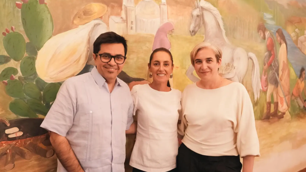 Gerardo Pisarello, Claudia Sheinbaum y Ada Colau en México