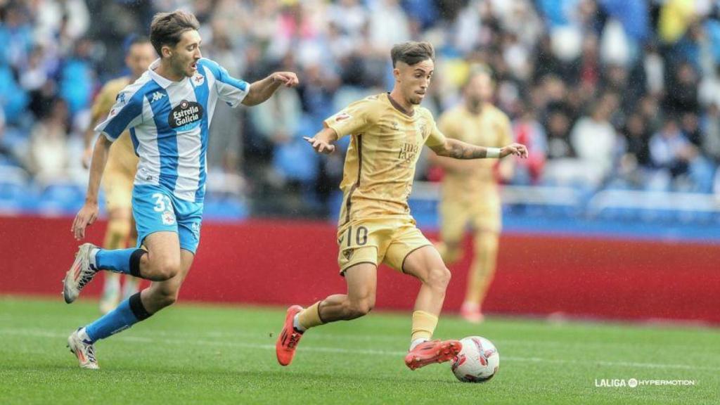 David Larrubia durante el Dépor vs. Málaga CF