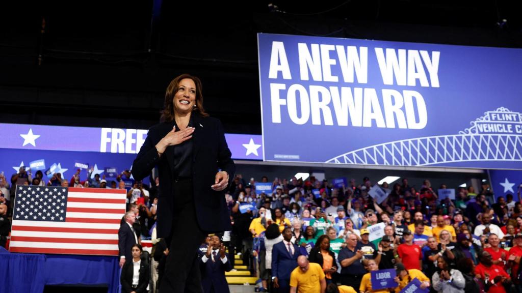 La candidata demócrata Kamala Harris, en un acto electoral en Michigan.