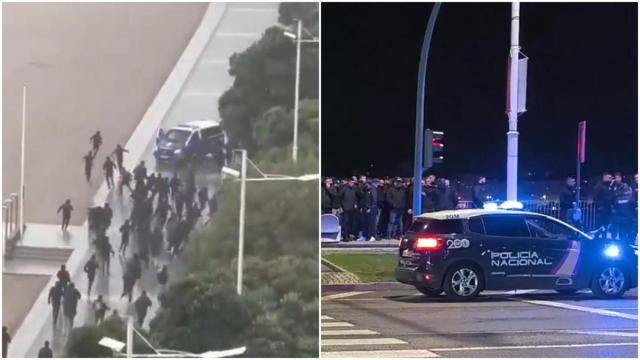 Ultras del Málaga y del Dépor antes del partido del 6 de octubre