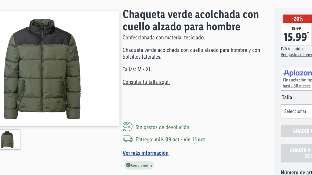 Chaqueta verde acolchada.