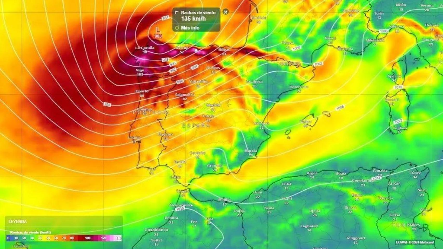 La Aemet pone a España en alerta por la borrasca Kirk: olas de dos pisos de altura y vientos de hasta 120 km/h (1/1)