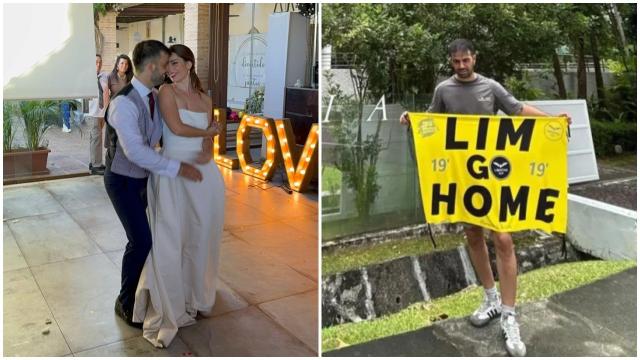 Dani Cuesta, el aficionado retenido en Singapur, en su boda y en su protesta en la casa de Peter Lim