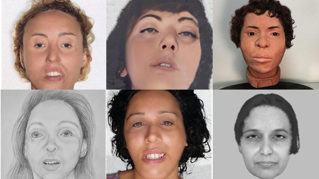 Seis de los rostros reconstruidos de las mujeres asesinadas en España sin identificar.