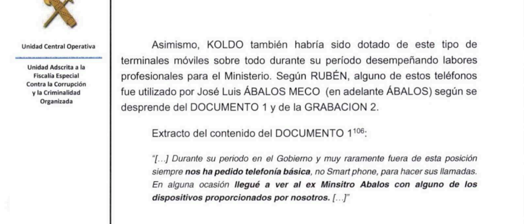 Fragmento del informe de la UCO.