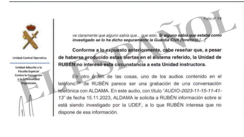 Fragmento del informe de la UCO.