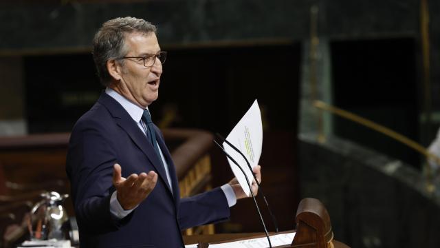 El presidente del PP, Alberto Núñez Feijóo, este miércoles en el Congreso.