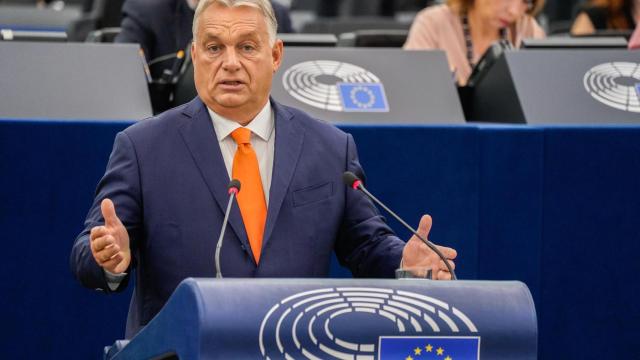 El primer ministro húngaro, Viktor Orbán, durante su intervención este miércoles ante el pleno de la Eurocámara en Estrasburgo