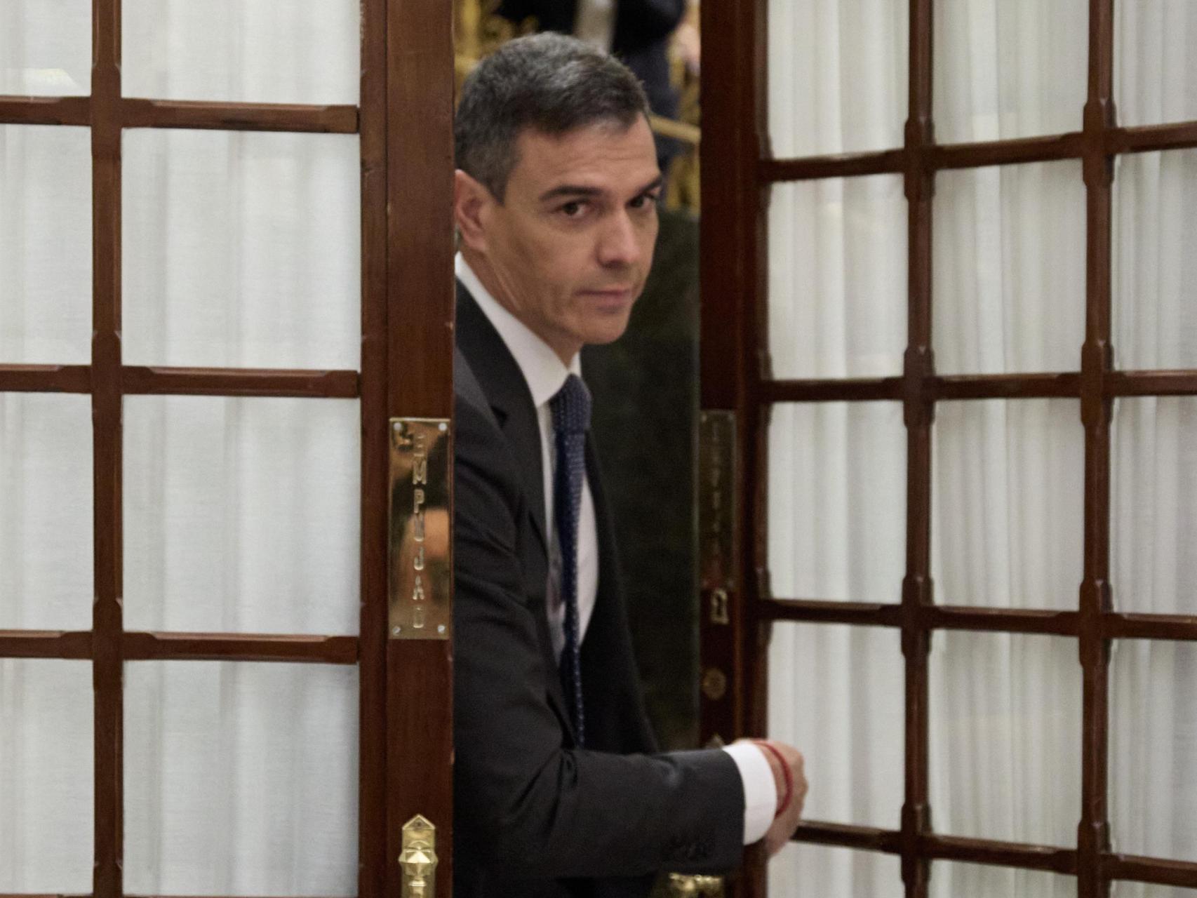 Pedro Sánchez, tras la sesión plenaria de ayer en el Congreso de los Diputados.