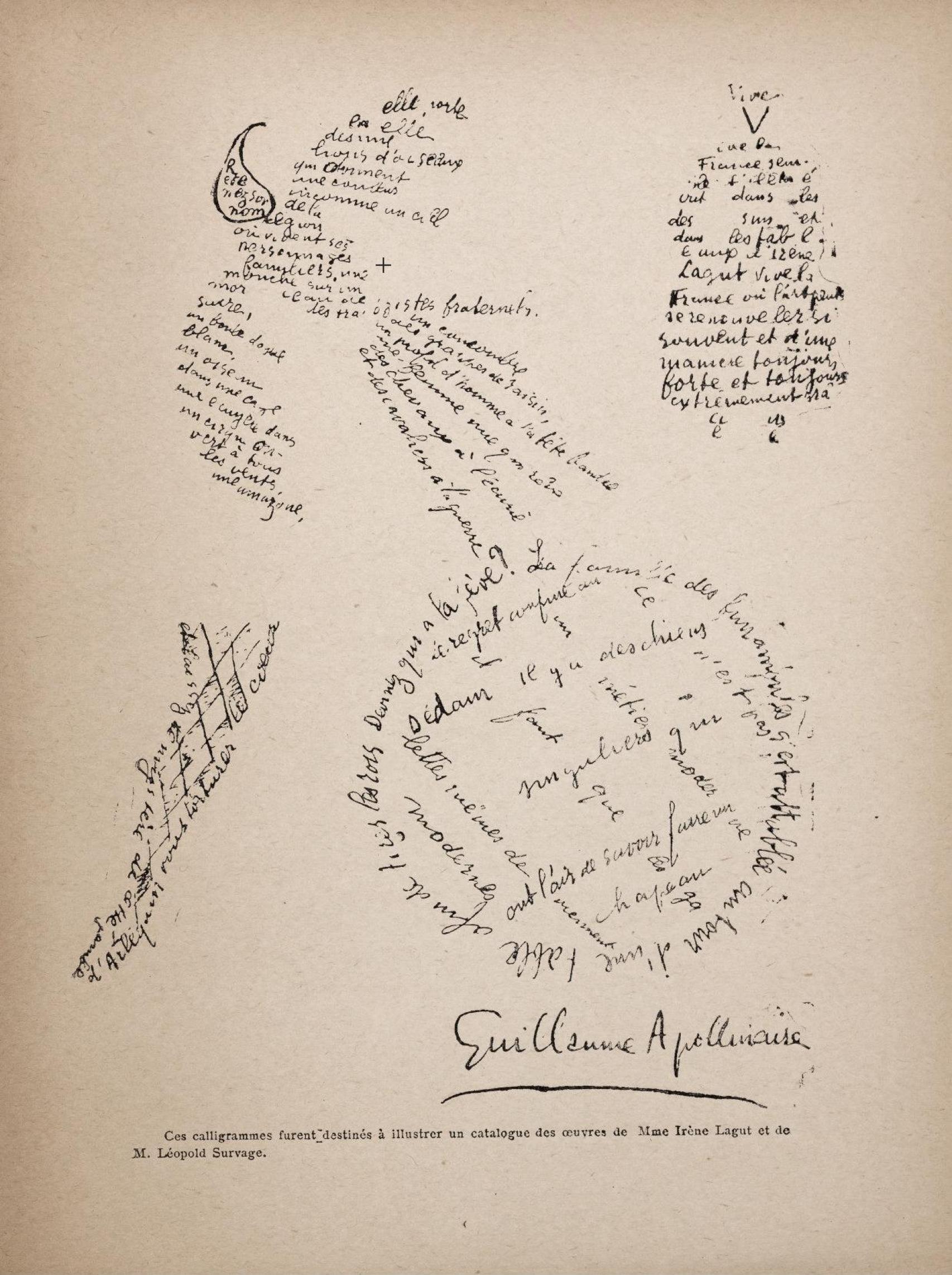 Caligrama de Guillaume Apollinaire.