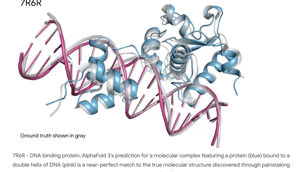 * Una de las predicciones de AlphaFold es este complejo molecular que interviene en la creación de otras proteínas. Imagen: Google DeepMind