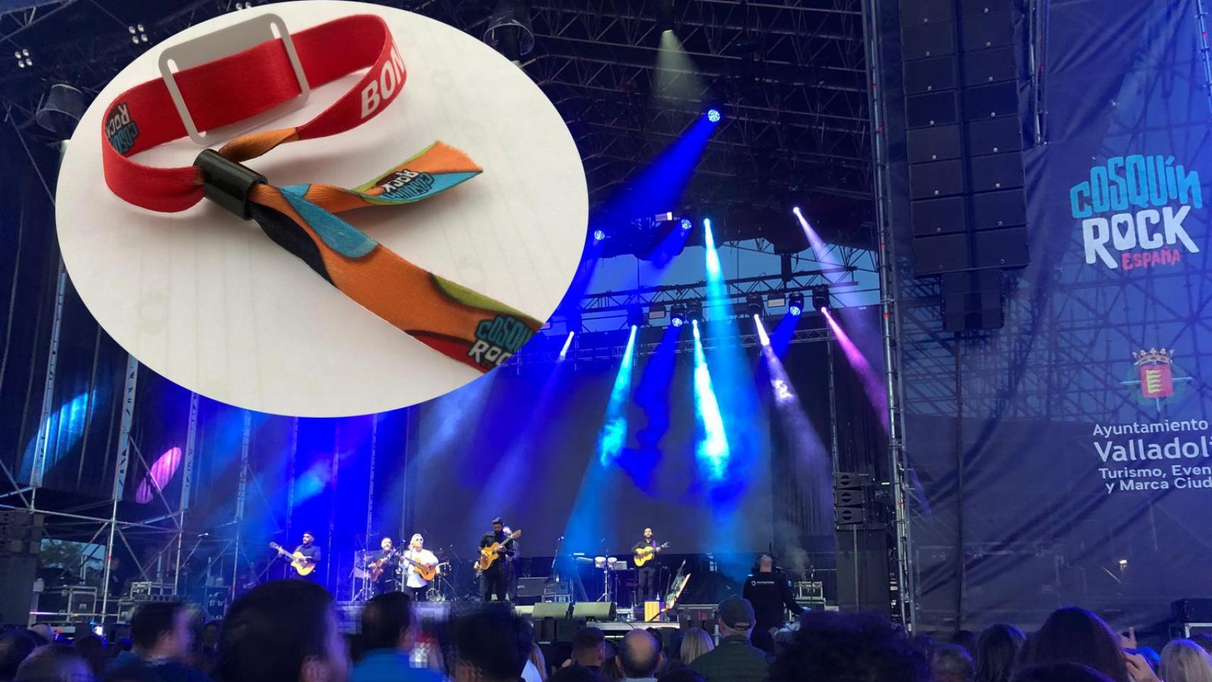 Celebración con Cosquin Rock de Valladolid y, en el círculo, la pulsera cashless