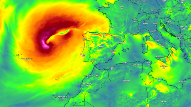 La borrasca formándose frente a la Península Ibérica. Meteored.