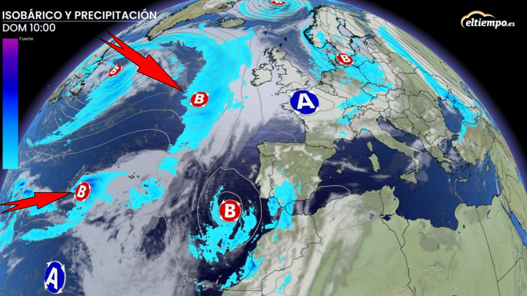 Los restos del huracán convertido en borrasca Leslie y los frentes atlánticos que afectarán a España. ElTiempo.es