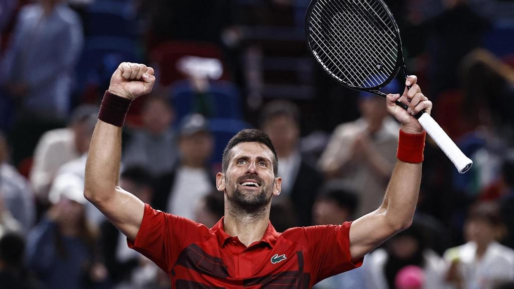 Djokovic celebra su triunfo frente a Fritz.