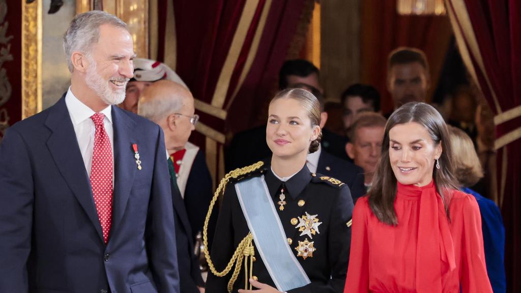 Felipe VI, Leonor de Borbón y Letizia, este sábado, 12 de octubre, en el Palacio Real.