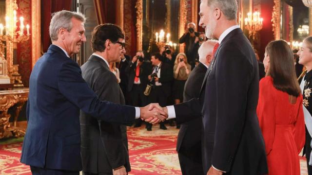 El presidente de la Xunta, Alfonso Rueda, en la recepción de los reyes del 12 de octubre