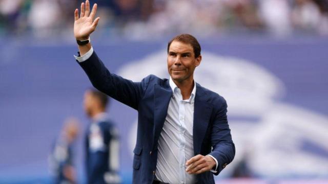 Rafa Nadal, durante un homenaje en el Santiago Bernabéu.