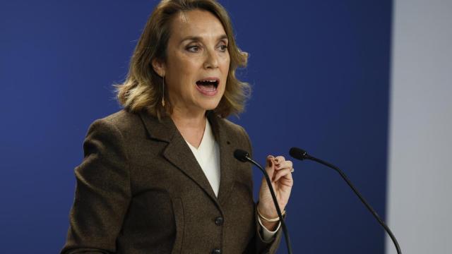 La secretaria general del PP, Cuca Gamarra, durante la rueda de prensa posterior a la reunión que el Comité de Dirección convocada de urgencia por Núñez Feijóo el pasado domingo./