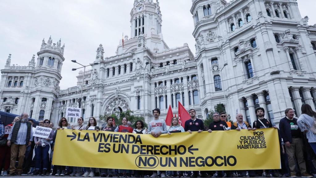 Manifestación que bajo el lema 'Se acabó. Bajaremos los alquileres' tiene lugar este domingo en Madrid.