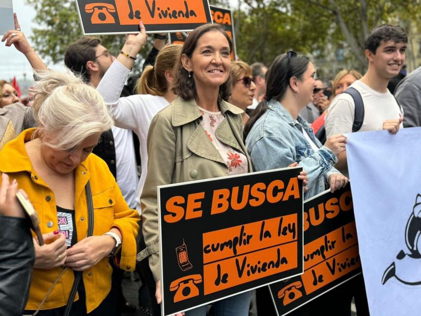 Reyes Maroto, portavoz socialista en el Ayuntamiento de Madrid, durante la manifestación.