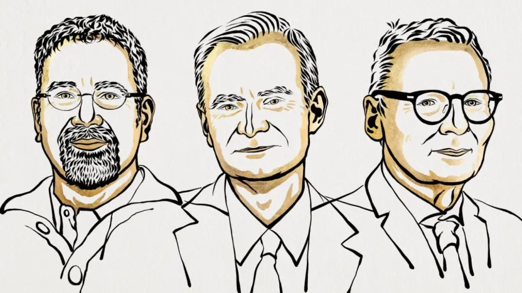 Ilustración de los ganadores del Nobel de Economía: Daron Acemoglu,Simon Johnson y James Robinson.