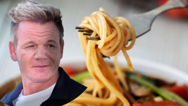 Gordon Ramsay y un plato de pasta. Montaje de El Español