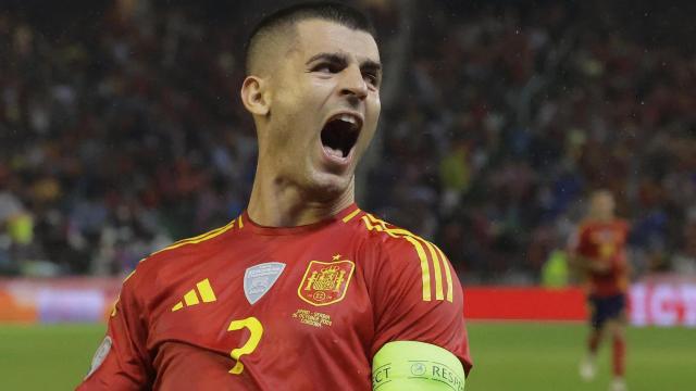 Morata celebra su gol ante Serbia en la Nations League.