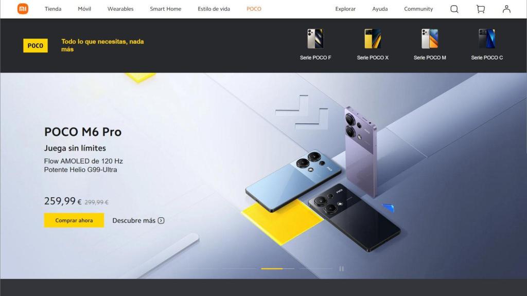 Sección de POCO dentro de la página de Xiaomi España