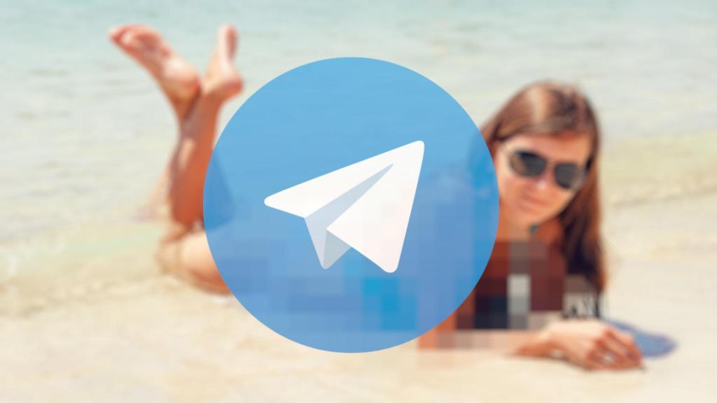 Fotomontaje con la foto de una modelo con el icono de Telegram