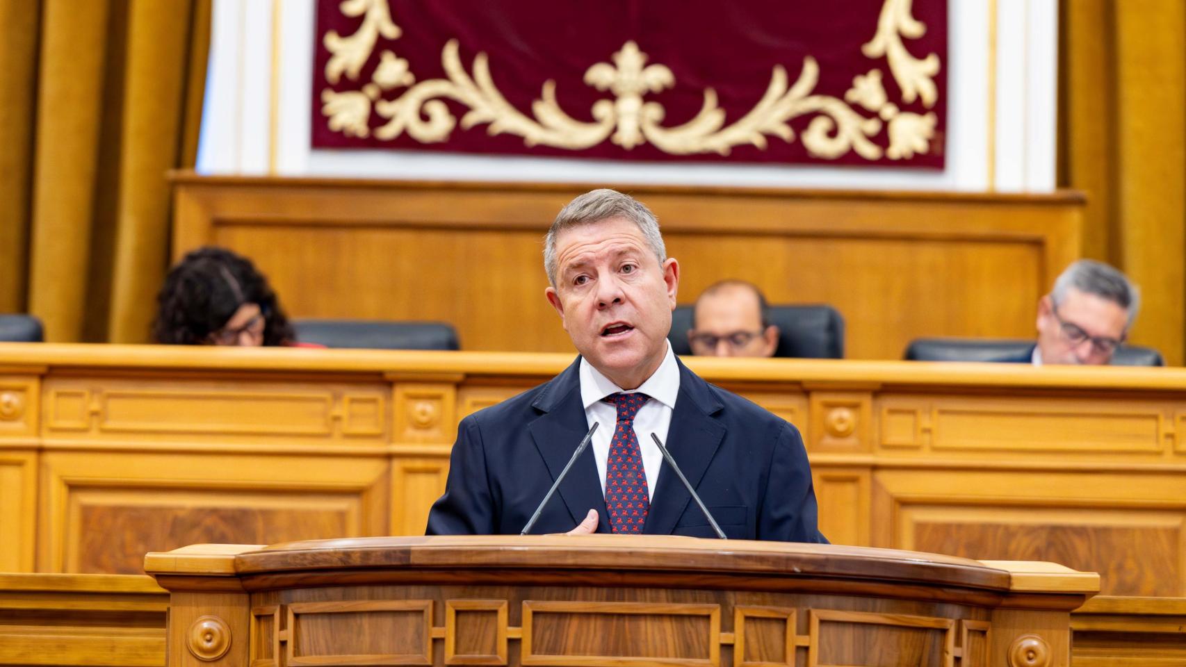 Emiliano García-Page, presidente de Castilla-La Mancha, durante su intervención en el Debate sobre el Estado de la Región.