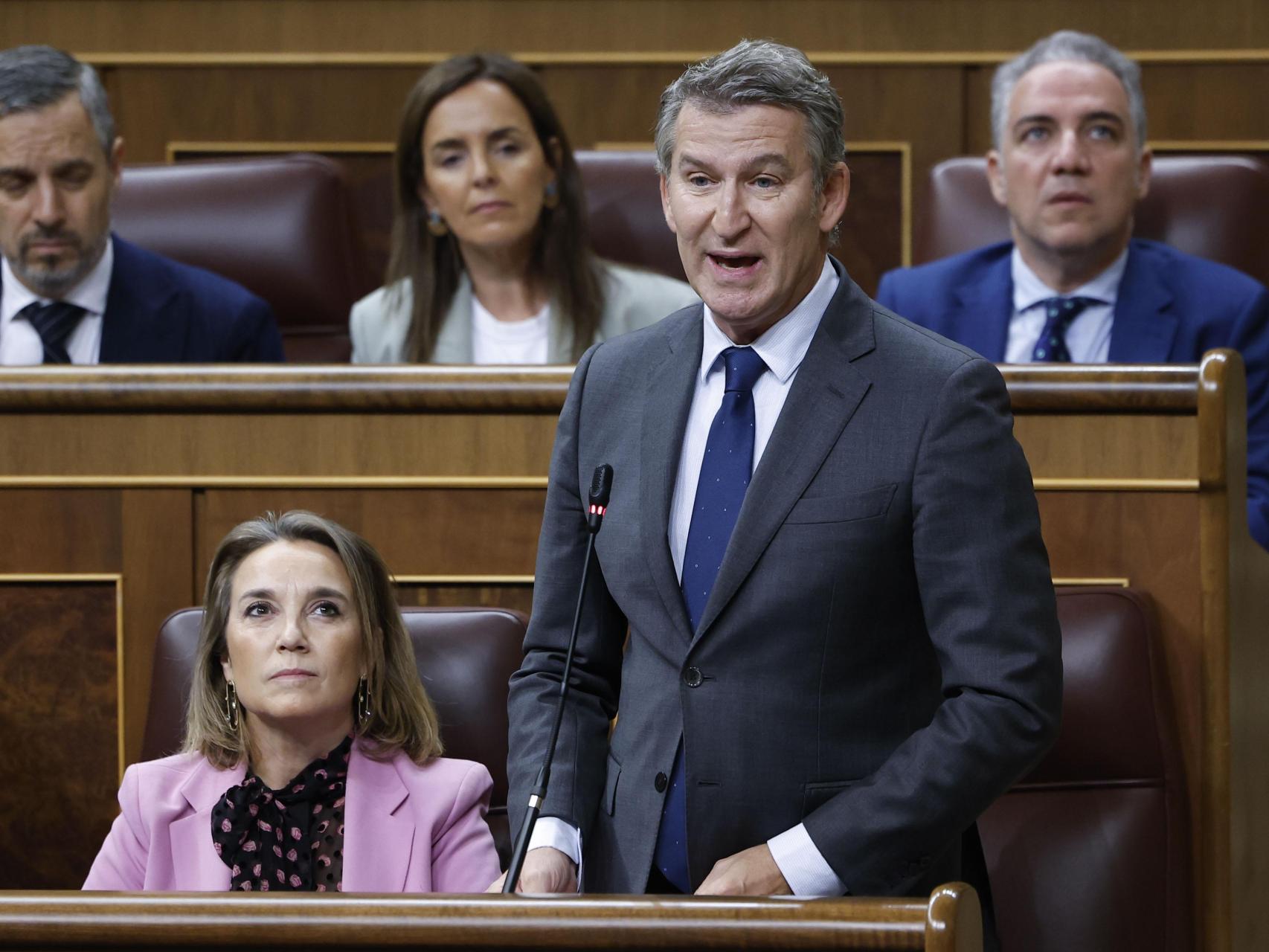 Alberto Núñez Feijóo, interpelando al presidente en la sesión de control al Gobierno.