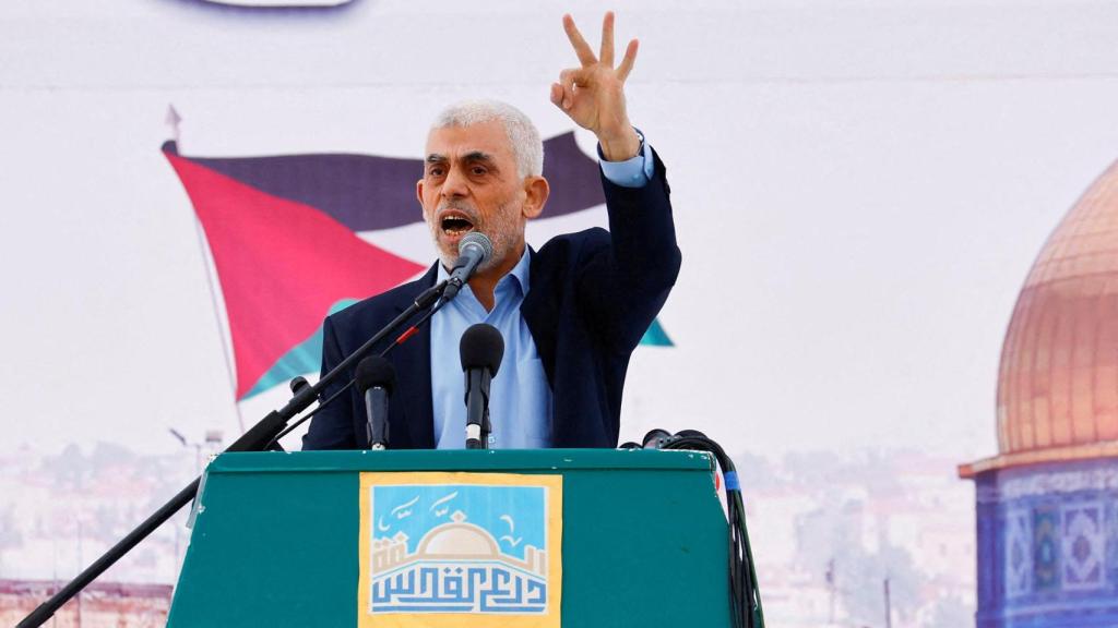 Yahya Sinwar en una manifestación para conmemorar el Día anual de Al-Quds en Gaza el 14 de abril de 2023.