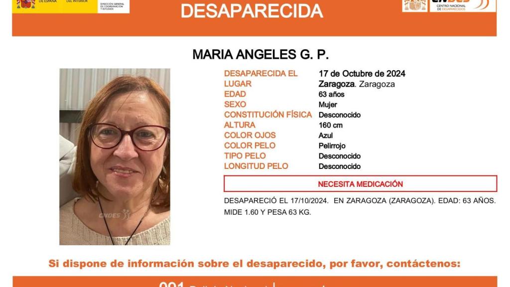 La Policía Nacional busca a una mujer de 63 años desaparecida en Zaragoza