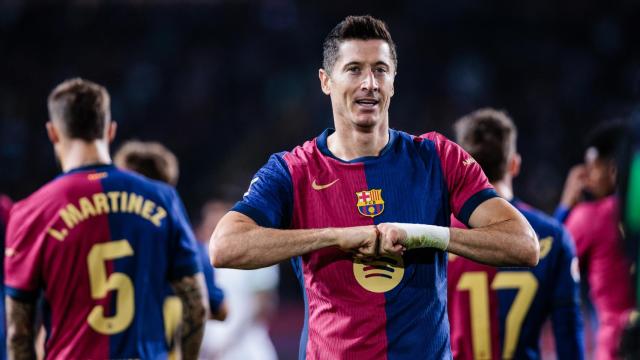 Lewandowski celebra un gol con el FC Barcelona