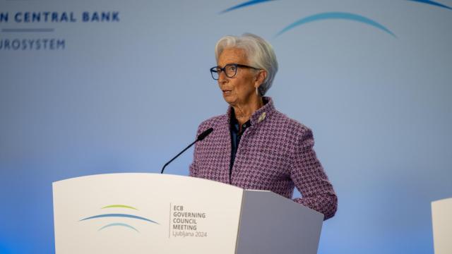 La presidenta del BCE, Christine Lagarde, durante la rueda de prensa de este jueves en Liubliana