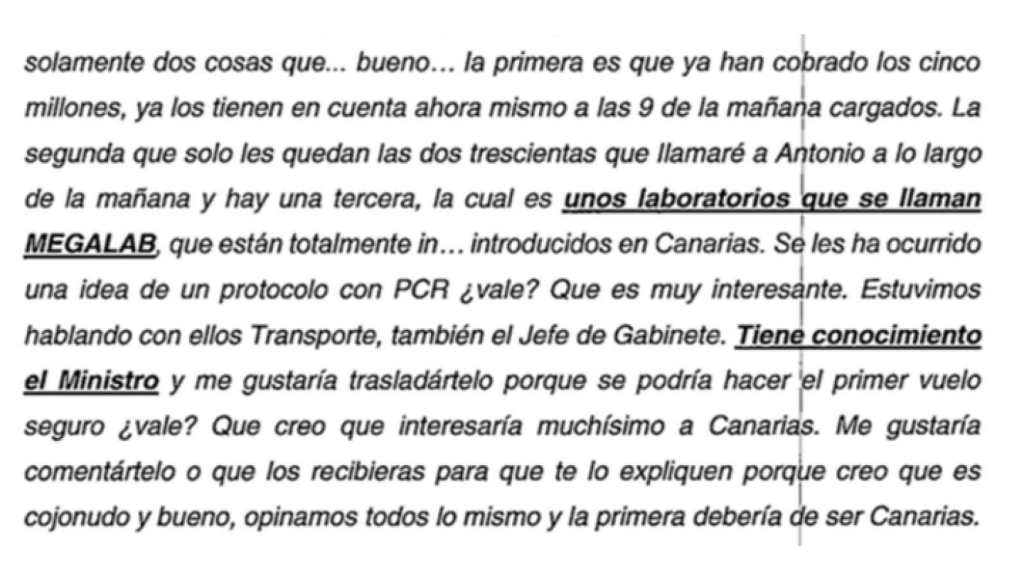 Fragmento de un informe policial que recoge la transcripción de un audio de WhatsApp enviado por Koldo a Torres.