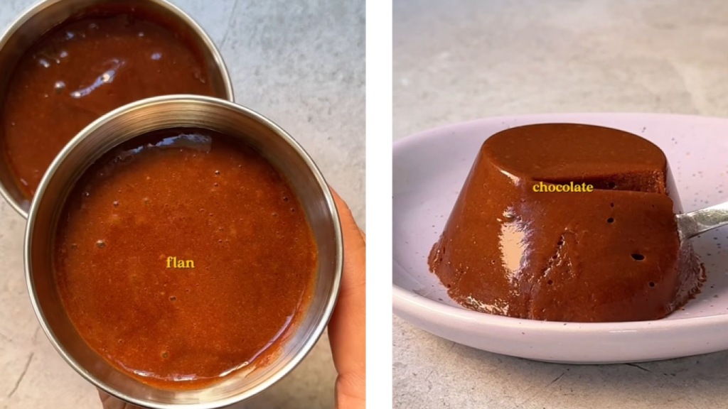 Flan de caqui y chocolate, paso por paso.