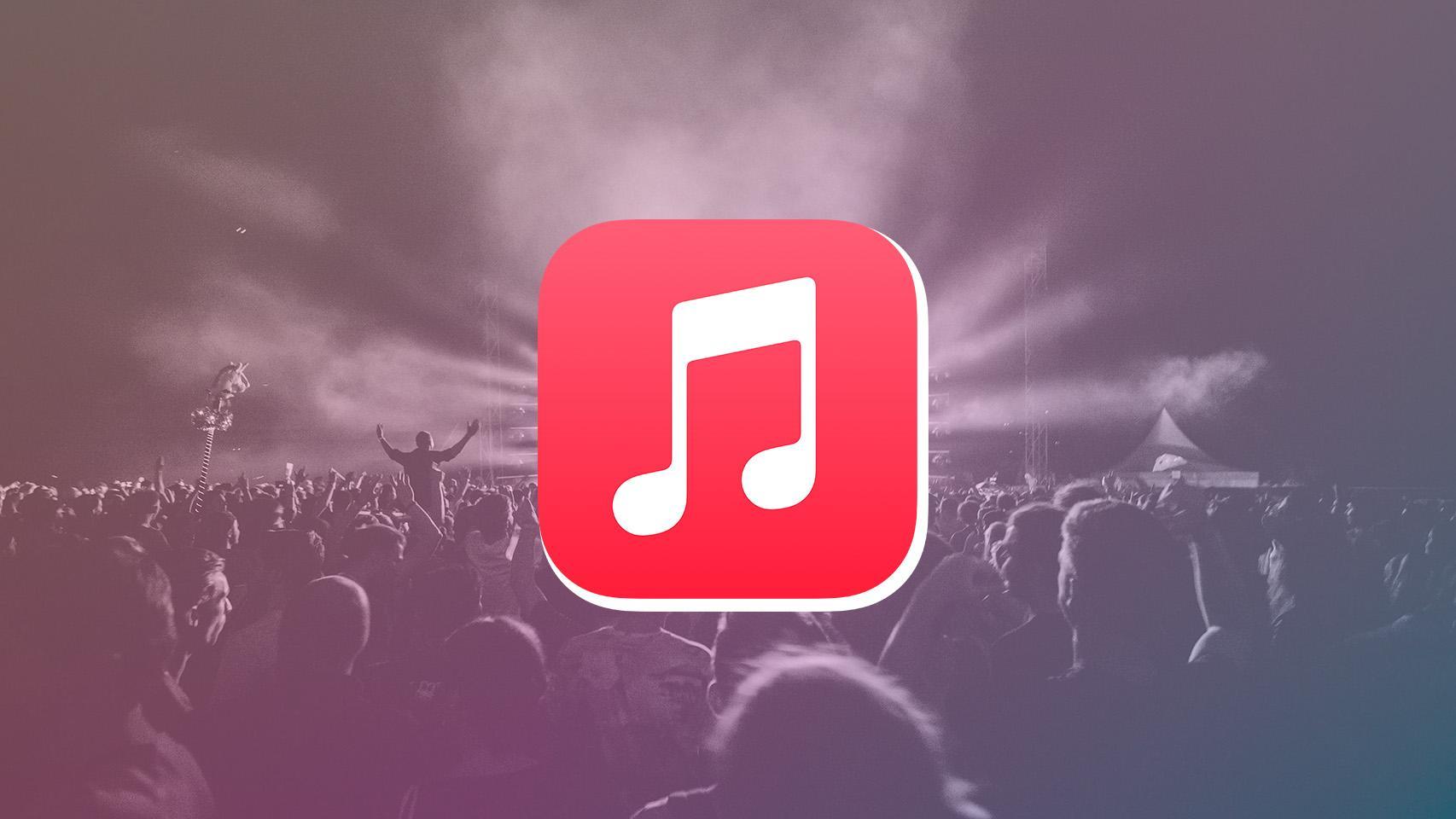 Fotomontaje con el logo de Apple Music y un concierto.