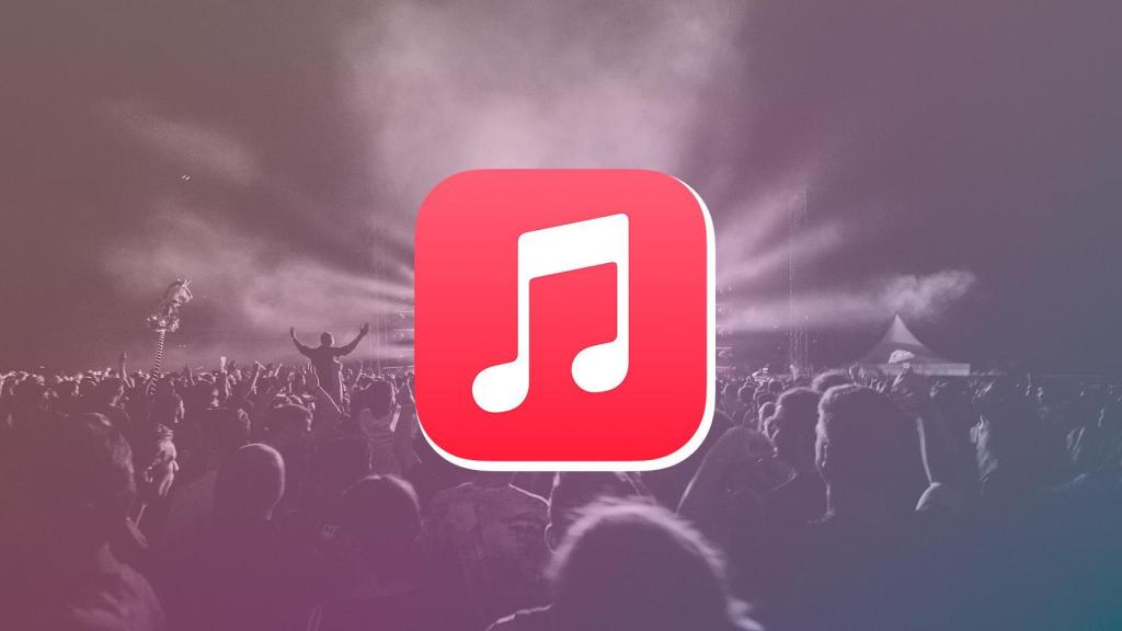 Fotomontaje con el logo de Apple Music y un concierto.