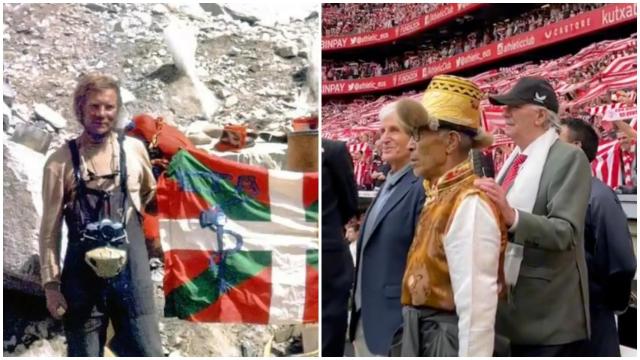 Martin Zabaleta, durante la expedición de 1980 y en el homenaje en San Mamés