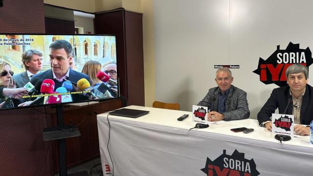 Los portavoces de Soria Ya, Ángel Ceña y Juan Antonio Palomar , durante la rueda de prensa