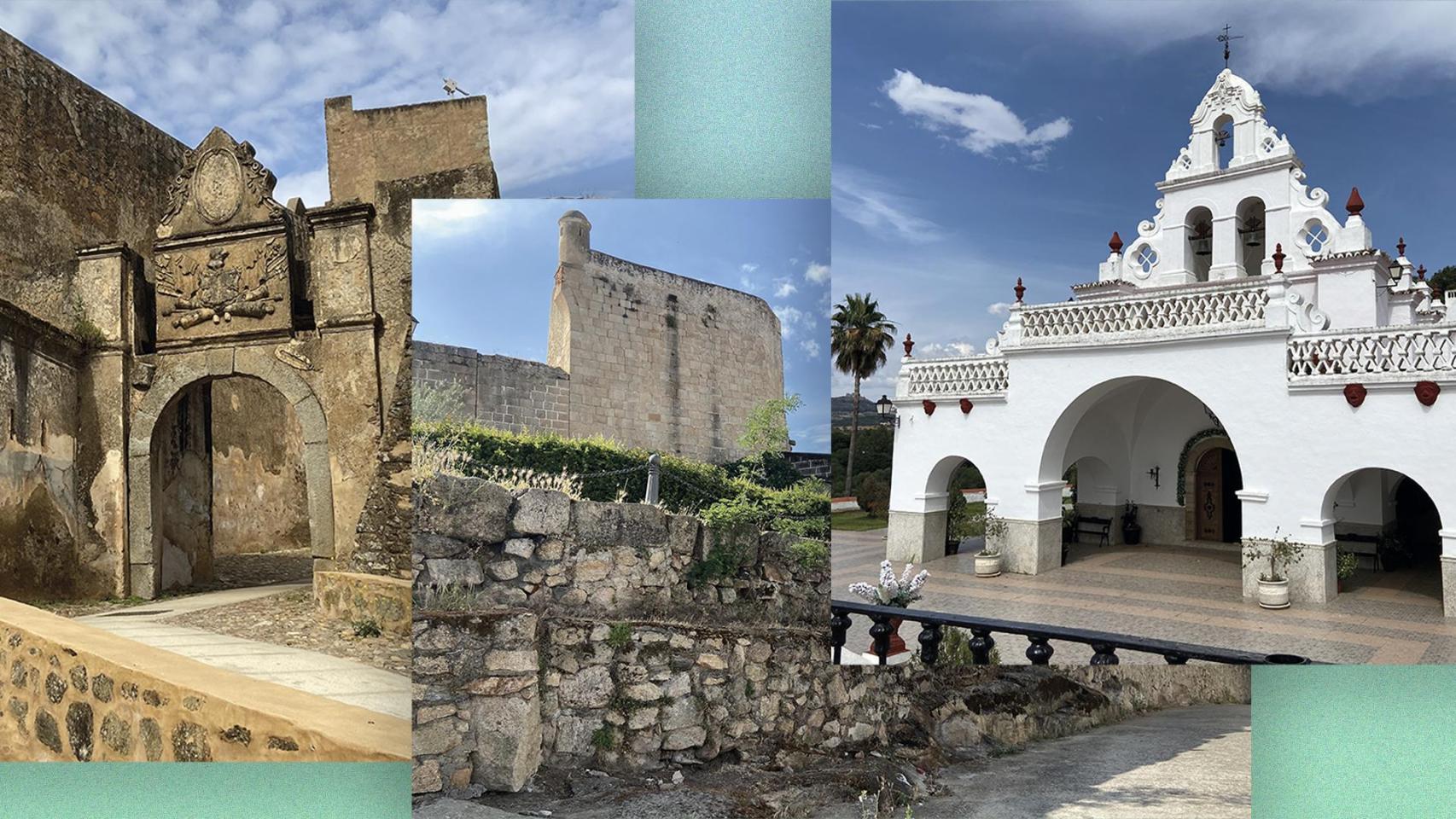 De izquierda a derecha, el castelo de Ouguela, el castillo de Valencia de Alcántara y la ermita de Nuestra Señora Alburquerque. Fotos: Iberdrola