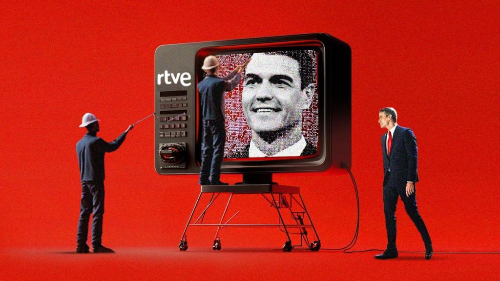 Montaje sobre Pedro Sánchez, presidente del Gobierno, y RTVE.