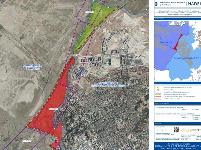 Plano del reparto de sectores entre Madrid y Rivas.