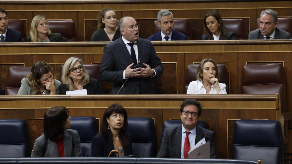 El portavoz del PP en el Congreso, Miguel Tellado, este miércoles durante el debate en la Cámara Baja.